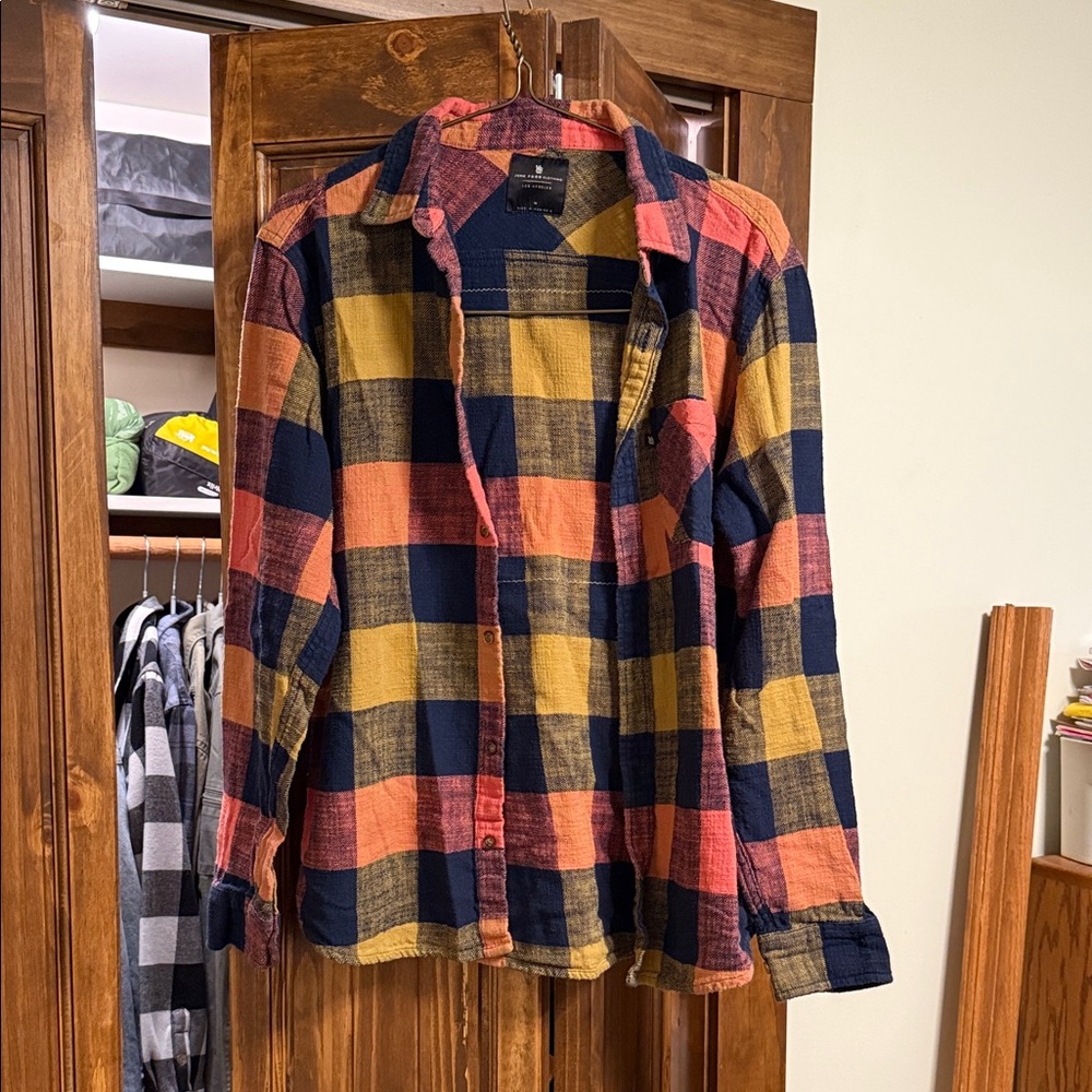 100% Cotton One of a Kind Junk Food Clothing Colorful Flannel Plaid Shirt